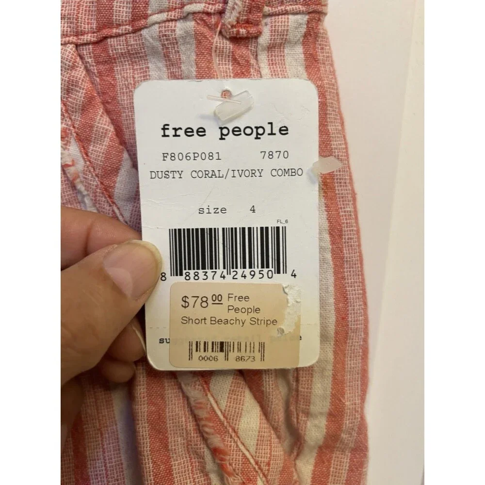 Free People Moon Bay Parachute Shorts Pink New 4 linen blend striped belted - Picture 4 of 9